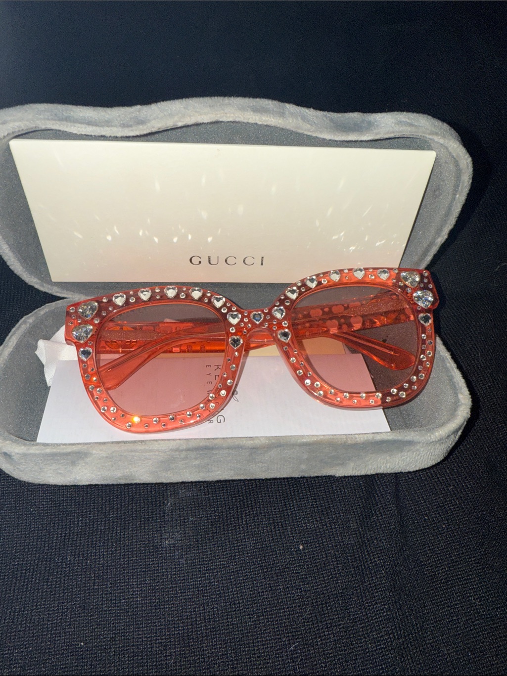 Gucci Women's Crystal-Embellished Orange Square Sunglasses
